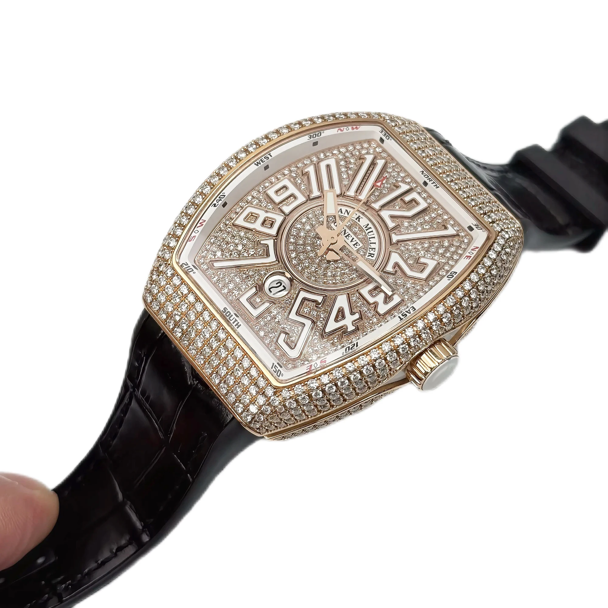Franck Muller Vanguard After market Diamonds reference V 45 SC DT 5N NR luxury watch — view 6