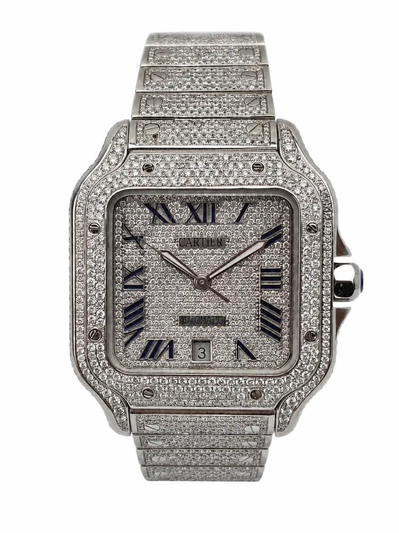 Cartier Santos 4072 – Aftermarket Diamond Setting, Roman-Numeral Pavé Dial – view 2