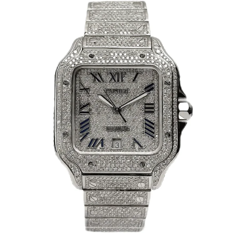 Cartier Santos 4072 – Aftermarket Diamond Setting, Roman-Numeral Pavé Dial