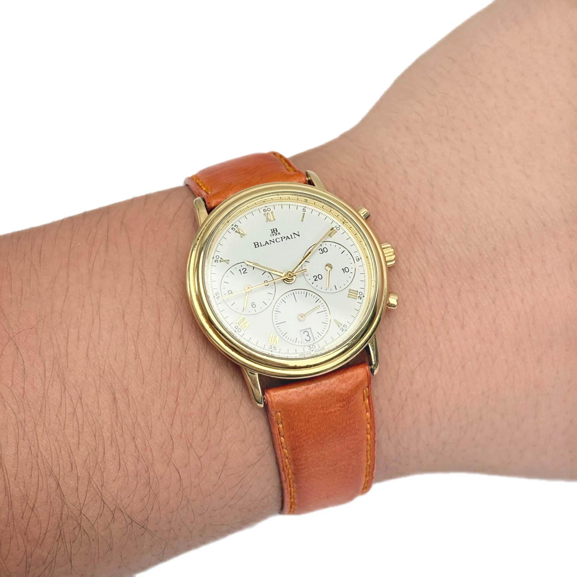 Blancpain Villeret Chronograph 1185-1418-55 — жёлтое золото, 34 мм, винтаж — фото 3