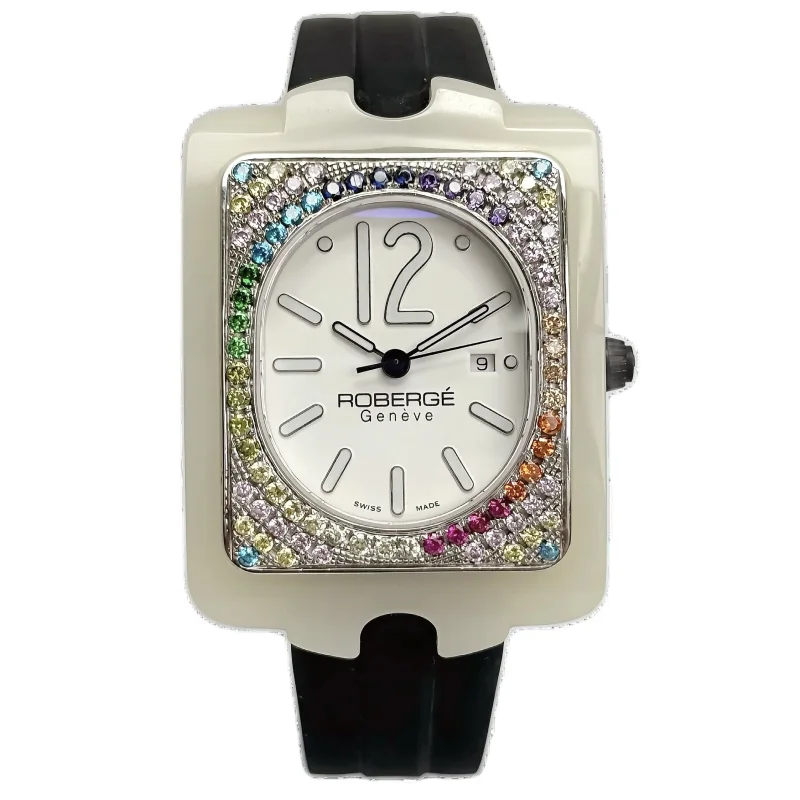 Robergé White Acetate Gem-Set – 34 mm Steel