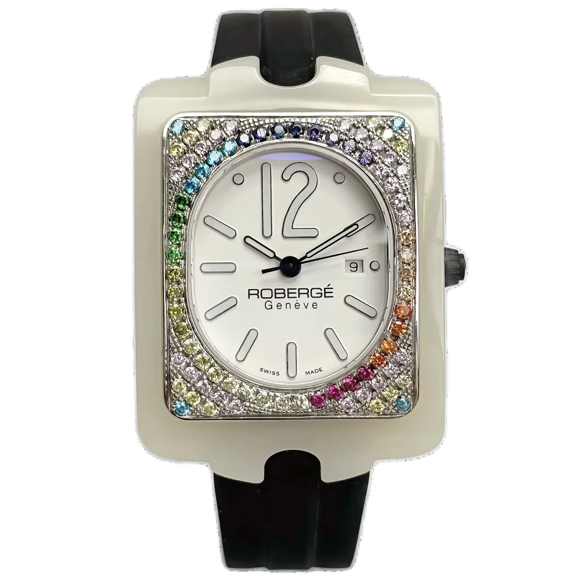 Robergé White Acetate Gem-Set luxury watch — front view