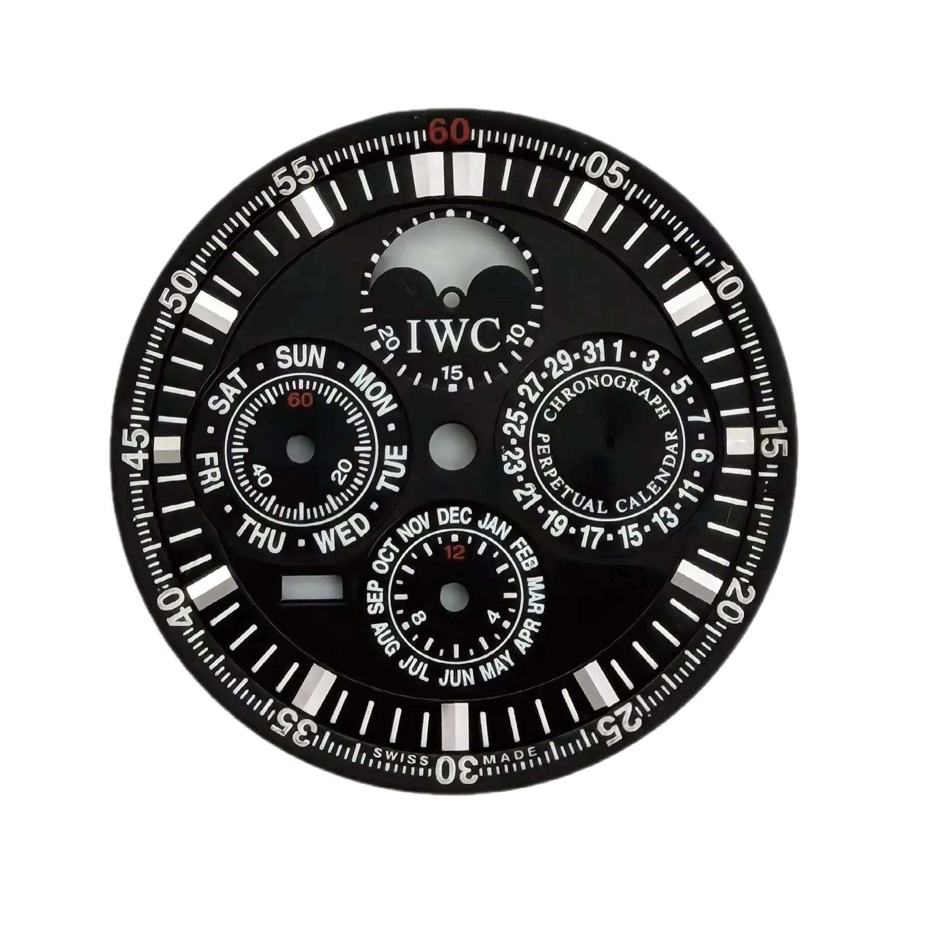 قرص آي دبليو سي GST Perpetual Calendar Chronograph – أسود، 37 مم — منظر أمامي
